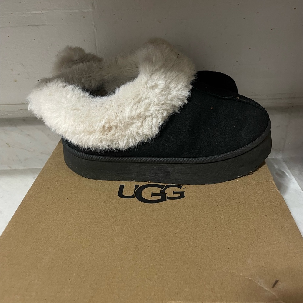 UGG Black Slip-Ons with Cream Fur